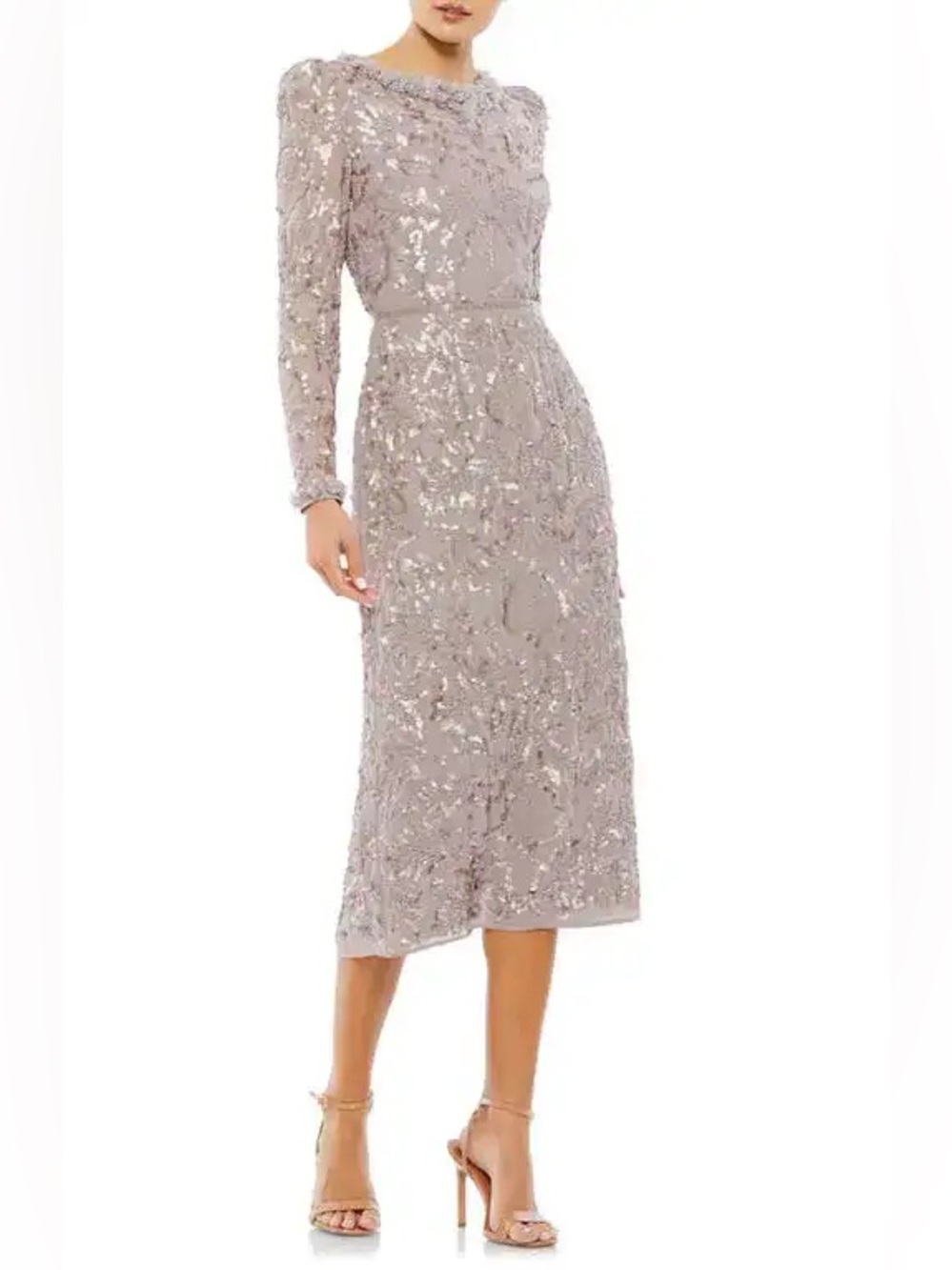NWT Mac Duggal Embellished High Neck Puff Sleeve Fitted Dress